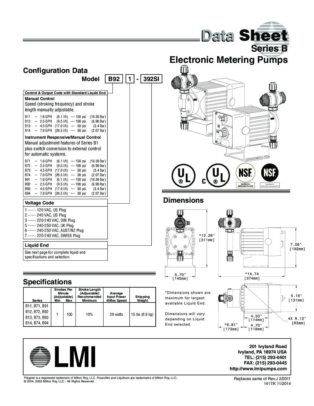 Series B Chemical Metering Pumps | EquipSolutions